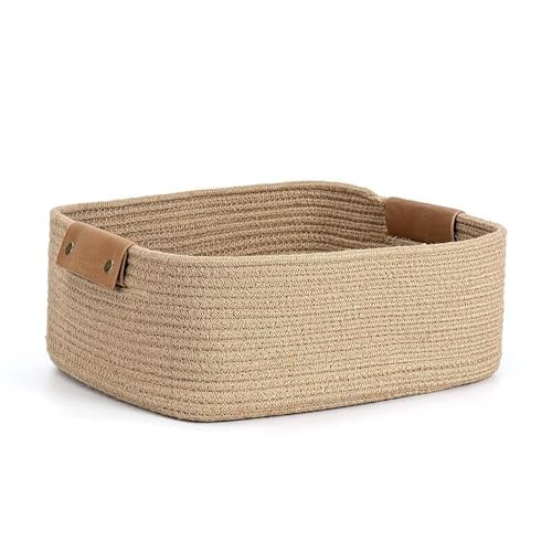 Jute Cotton Storage Gift Basket, Rectangle case for Closet, Packing, Wedding Organizer Box Jute Basket Handwoven Eco-Friendly Basket Bins Organizer (12 X 8 X 5 INCH) (Purple) (Beige)-image-26