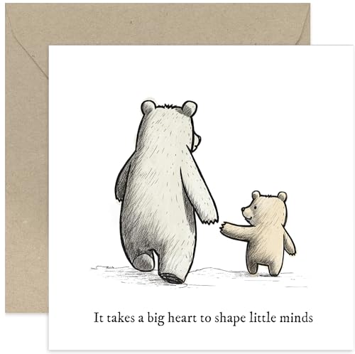 Old English Co. Heartfelt Card for Grandparent - 'Shape Little Minds' Cute Bear Card for Grandad Granma Nana Nanny - Thank You Card - Sentimental Gift | Blank Inside with Envelope