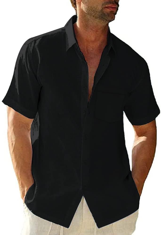 Glacspyg Leinenhemd Herren Kurzarmhemd Arbeit Freizeithemd Fitted Business Casual Urlaub Sommer Strand mit Tasche