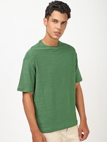 Image of Bewakoof Air 1.0 Men's Solid Oversized Fit Half Sleeve Round Neck Cotton Slub T-Shirt