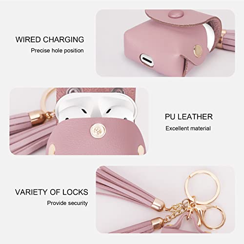 Simpolor Designed For Airpods Case (1St And 2Nd Generation), Premium Pu Leather Airpods Case Cover With Tassels And Metal Buckles, Compatible With Wireless Charging Cute Airpod Pouch Case, Pink #TOP2