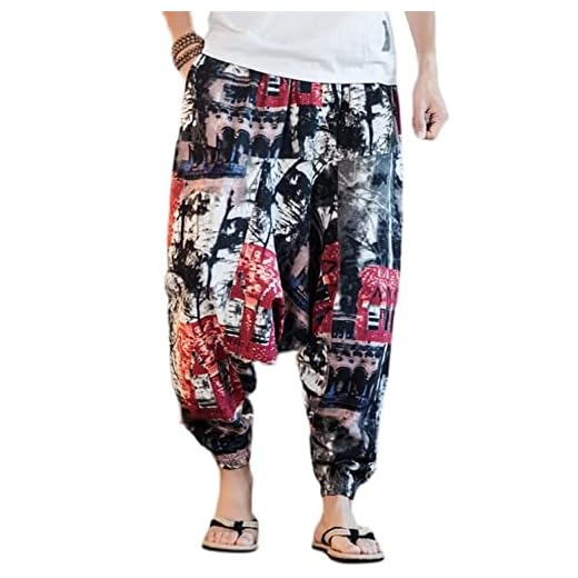 PERDONTOO Hommes Sarouel Confortable Taille Élastique Décontracté Hippies Pantalon (M,Couleur 10)