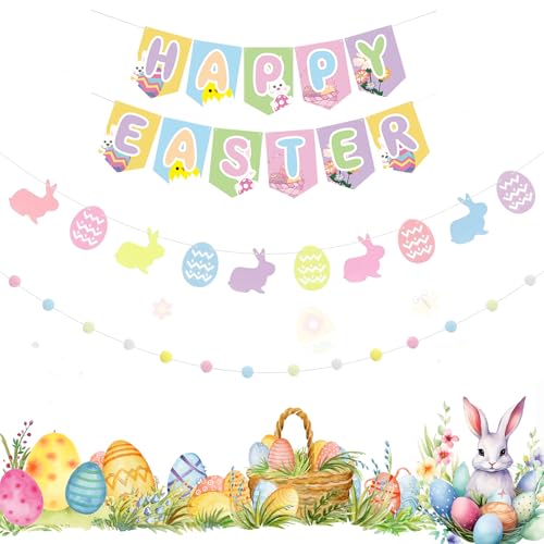 Easter Party Decorations - Happy Easter Banner, Easter Egg Bunny ...