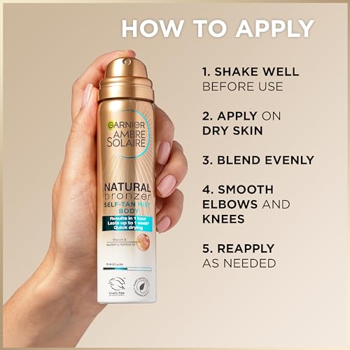 Garnier Ambre Solaire Natural Bronzer Quick Drying Body Self Tan Mist, Medium, Intense & Streak Free Fake Tan, Lasts Up to 1 week, Approved by Curelty Free International, Vegan Formula, 150ml - Image 5