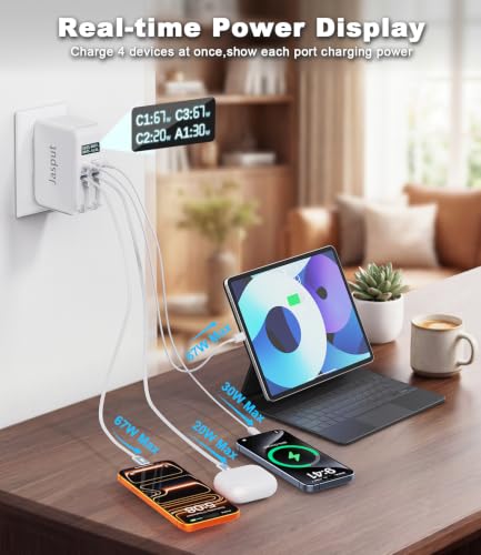 67W Jasput 4-in-1 GaN Retractable Wall Charger w/ Dual Built-In Cables, USB-C & USB-A Ports - image 3