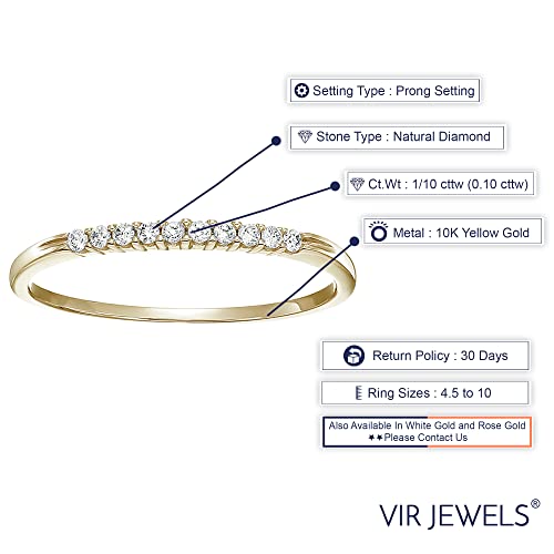 Vir Jewels 1/10 Carat (Ctw) Petite Diamond Wedding Anniversary Band For Women, Round Diamond Engagement Ring 10K Yellow Gold 10 Stones Prong Set 0.10 Cttw, Size 6 #TOP5
