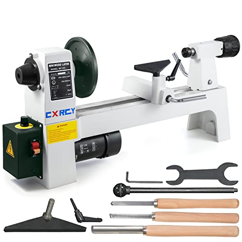 Cxrcy 8" X 12" Wood Lathe,Power Wood Turning Mini Benchtop Lathe 1/3 Horsepower Infinitely Variable Speed 750-3200 Rpm With 3 Chisels For Woodworking #TOP20