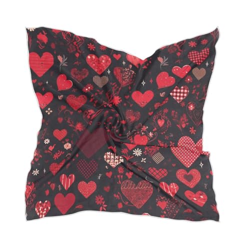 Heart Shape Decor Love Red Black silk scarf neckerchief silk scarf essentials for men for winter chal para mujer