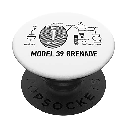 Model 39 Grenade German WW2 Egg Grenade Blueprints PopSockets Swappable PopGrip, Black