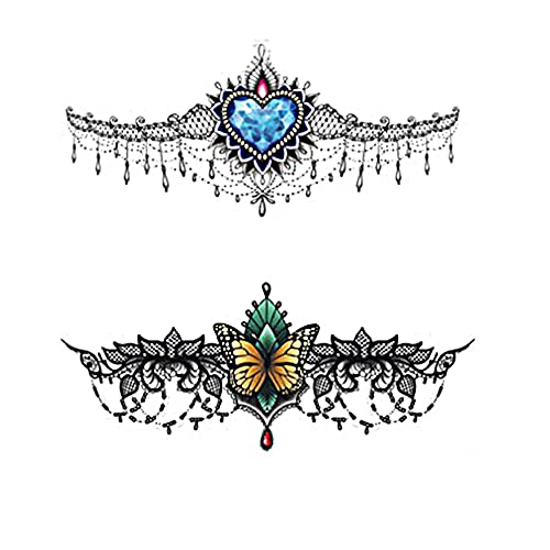 Pinkiou Tijdelijke tatoeages stickers vrouwen halsketting design body make-up sticker voor zomer strand zwembad (6 vellen) - Image 5