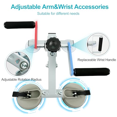 Arm Bike for Physical Therapy Table Top, Hand Cycle Exerciser Pedal for Seniors Upper Body, Portable Home/Office Stroke Rehab Equipment for Shoulder Wrist, Adjustable Resistance(with extra handle)