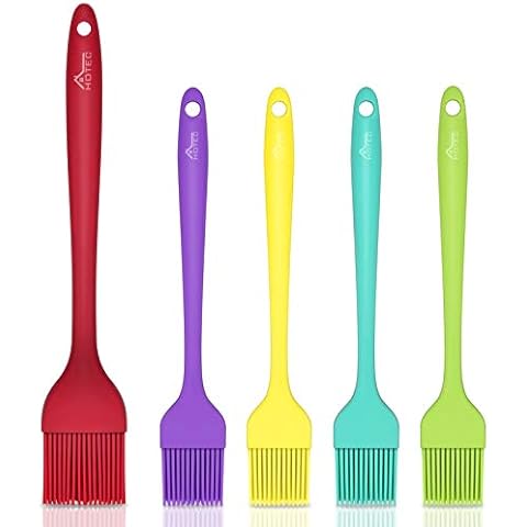 Hotec 5 pieces Set Silicone Heat Resistant Marinade Meat Basting Pastry Brush Spread Oil Butter Sauce Marinades for BBQ Grill Barbecue Baking Kitchen Cooking BPA Dishwasher Safe (Multicolor) Cover