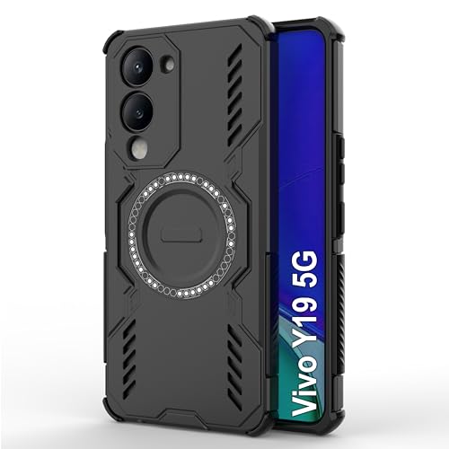 Image of amazon basics Back Case Cover for Vivo Y19 5G | Magnetic Case with Built-in Metal Ring | Supports Mag-Safe Charger, Wallet & Car Mount | Shockproof Hybrid PC + TPU | Black