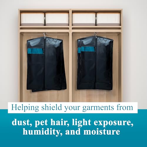 Image of Men's Coat & Blazer Cover | Fold-Over Rexin Garment Bag | Durable, Dustproof, Moisture-Proof Protector for Suits, Jackets & Formal Wear | Black | Set of 3 | Height-36 inch