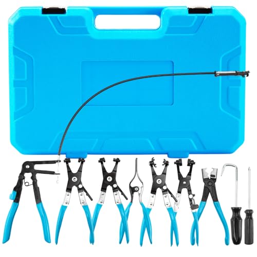 Supernic 9PCS Hose Clamp Pliers Flexible Spring Long Hose Clip Pliers Carbon Steel Automotive Car Maintenance Repair Tools with Case for Fuel Pipes Oil Pipes Radiator (Blue)