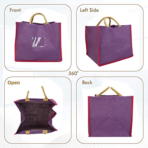 Image of DOUBLE R BAGS Reusable Jute Gift Bag with Cotton Handle for Shopping, Wedding, Return Gifts & Birthday Party, Purple, Pack of 1