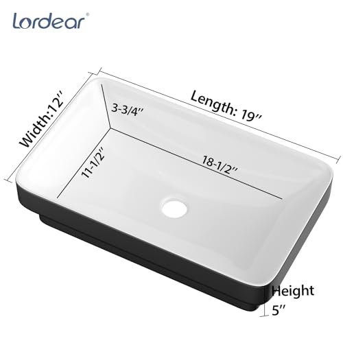 Lordear Vessel Sink Rectangle 19 Inch Bathroom Sinks 19"x12" Inch Semi Recessed Sink 5'' Deep Rectangular White Ceramic Modern Vanity Sink Bath Wash Above Counter Basin by Lordear - Used condition - Image 4