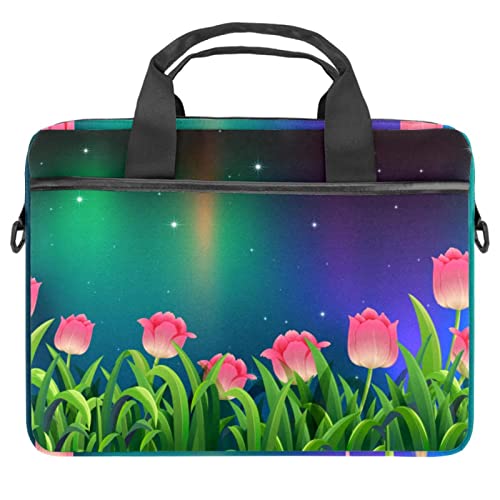 Sacoche ordinateur 13.3" motif tulipes roses élégantes au soir