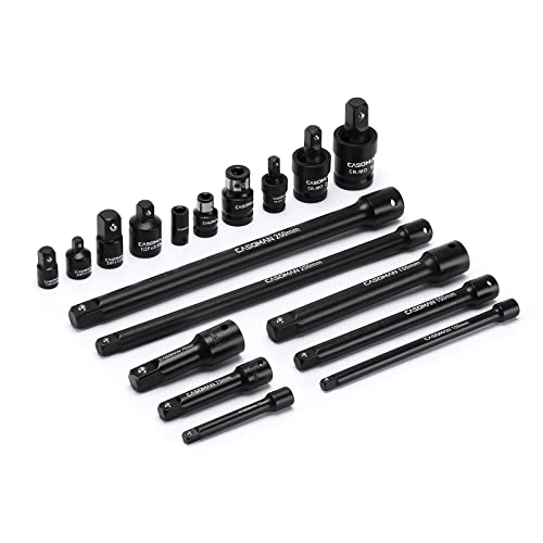 CASOMAN 18-Piece Drive Tool Accessory Set, Premium CR-V Steel with Black Phosphate Finish, Includes 1/2",3/8",1/4" Impact Universal Joint, Socket Adapters Extensions 18 Pieces with impact un