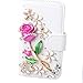 iPhone 5/5s Wallet Case, LA GO GO(TM) Handmade Luxury 3D Bling Crystal Rhinestone Wallet Leather Purse Flip Card Pouch Stand Cover Case for Apple iPhone 5 5s 5g (Rose Flower, iPhone 5/5s)