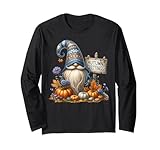 fall gnome with autumn greetings sign for funny gardener maglia a manica