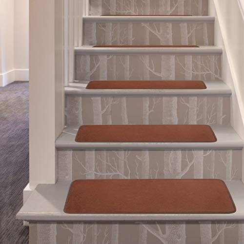 Seloom Washable Non-Slip Stair Treads Carpet With Skid Resistant Rubber Backing Specialized For Indoor Wooden Steps (25.5X9.5 Inch, 13Piece, Pure Brown) #TOP4
