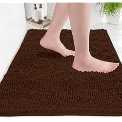Ultra Soft Texture Chenille Plush Bath Rugs Floor Mats, Bath Rug Non Slip Microfiber Door Mat for Kitchen/Entryway/Living Room (30 x 20 inches, Brown)