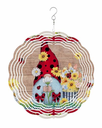 Wind Spinners for Yard and Garden- Ladybug Gnome 3D Metal