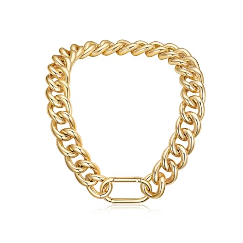 U7 Lightweight Chunky Gold Necklace, Thick Aluminum Cuban Link Chain for Women Trendy, Chic Punk Hip Hop Chunky Gold Jewelry Statement Necklace for Christmas Gifts, 14K Gold Plated, 13mm/16m