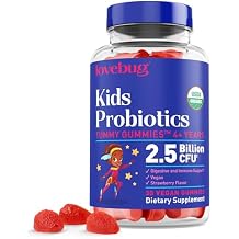 LOVEBUG Kids Probiotic Gummies Organic Chewable Probiotics for Kids Aged 4+, Soil-Based Childrens Probiotic for Gut Health, Constipation, Digestive & Immune Support, Vegan, 30 Chews, Strawberry