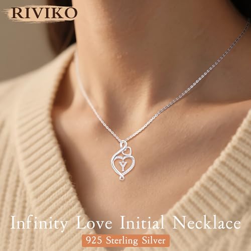 RIVIKO Infinity Heart Initial Necklace for Women,925 Sterling Silver Letter Pendant Personalized Jewelry,Name Necklace Graduation Birthday Mother's Day Gifts for Mom Women Wife Friend2