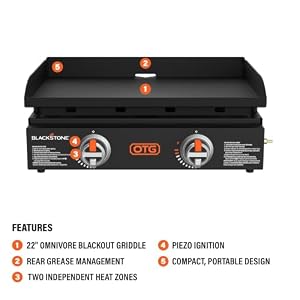 Blackstone OTG Tabletop Griddle, Dual Zone, Piezo Ignition, Black, 22 Inch — photo 4 of 6