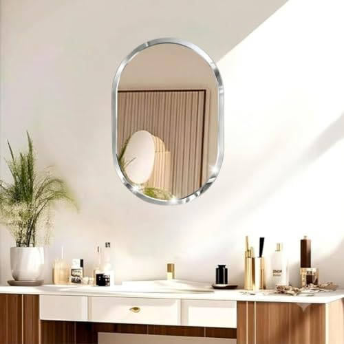 Image of Creative Arts n Frames 12x18 inch 5mm Thick Beveled Smooth Edges Frameless Wall Mount HD Mirror Home Office Hotel Decor for Living Restroom Bedroom Bathroom (Capsule Shape 12x18 inch HD Mirror)