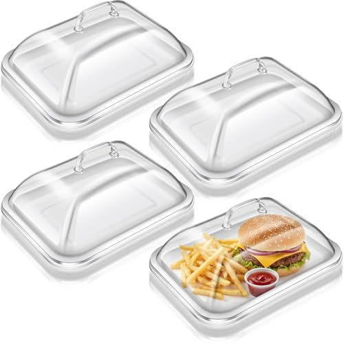 Tiangrid 4 Pack Clear Acrylic Serving Tray with Dome Lid Rectangular Food Tray for Cake Dessert Buffet Serving Food Banquets Parties Restaurant Display,10.83 x 8.46 x 5.59 in