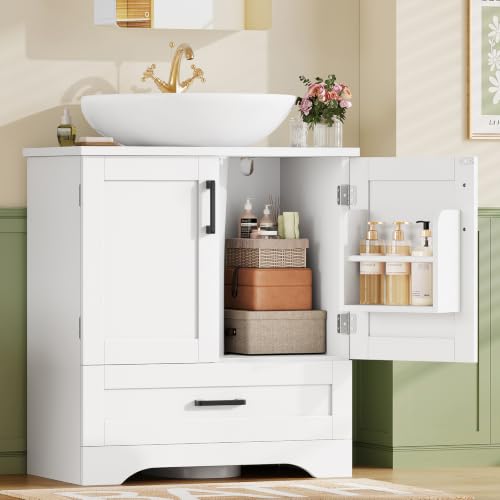 Image of TEENFON 24 inch Pedestal Sink Storage Cabinet with 2 Doors & 1 Drawer