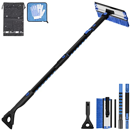 JOYTUTUS 47.7″ Extendable Snow Brush and Ice Scraper, 270° Pivoting Snow Scraper Brush for Car Windshield, Telescoping Ice Scraper, Foam Grip, Heavy Duty Snow Remover for Cars, Trucks, SUV (Black)