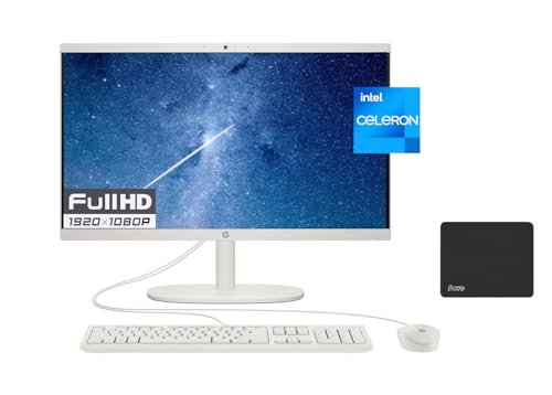 Image of HP All-in-One Desktop, Intel Celeron J4025 Processor, 21.5 FHD Backlit Display, HDMI, RJ-45, Wired Keyboard&Mouse, WiFi, Webcam, Windows 11 Home in S Mode, with 5ave Mousepad (64GB RAM | 2TB SSD)
