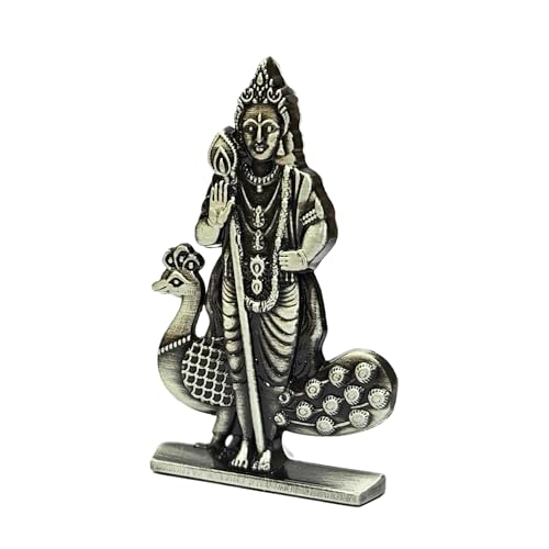 Image of anciently Murugan Statue for Car Dashboard | Kartikeya Idol for Car Dashboard, Metal, 1 Piece (Silver Colour), Murugar Statue For Car