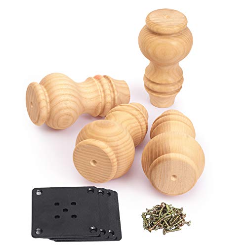 Decorluxes Wood Legs For Furniture Set Of 4 Kallax Legs Short Table Legs Coffee Table Legs Dresser Legs Set Of 4 Bun Feet Gold Natural Woden Things (5 In With Mounting Plates) #TOP5