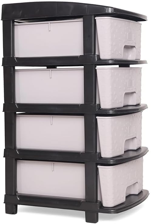 WONJU Plastic Modular Drawer Storage Organizer, Large Multi-Purpose Storage Chest with Anti-Slip Design, Stackable Shoe Rack & Closet Organizer for Home & Office (GERY, 4 LAYER)