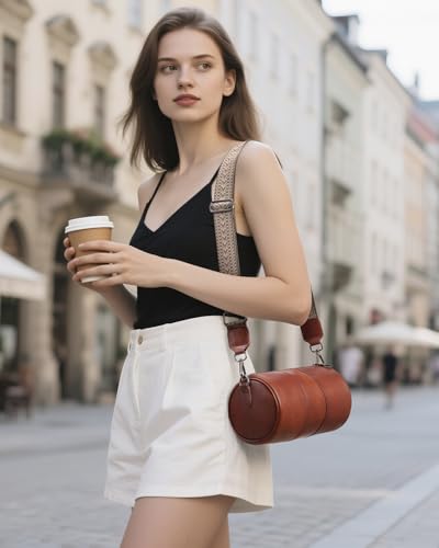 Image of COOLCY Crossbody Bags for Women Genuine Leather Soft Trendy Circle Cross Body Shoulder Bag Designer Cylinder Purses handbags