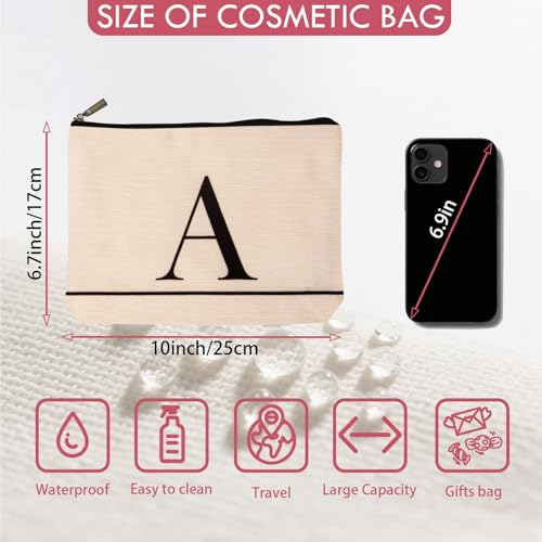 Letter A-Z Initial Personalized Makeup Bags, Birthday Gifts for Women, Monogrammed Gifts for Women Mom Sister Best Friend Bride Bridesmaid, Mothers Day, Christmas, Small Travel Cosmetic Bag (A)2