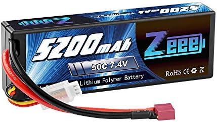 Zeee 5200mAh 7.4V 2S 50C Lipo Battery Hard Case with Deans T Plug for RC Truck RC Truggy RC Heli Airplane Drone FPV Racing (1 Pack)