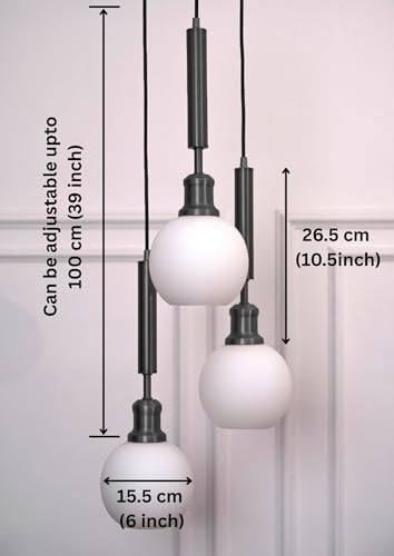 Image of Divine Trends Triple Globe Hanging Pendant Light Black Polished with Frosted Milky White Glass | Hanging Lamp for Living Room | Chandelier Ceiling Lamp - Pack of 1