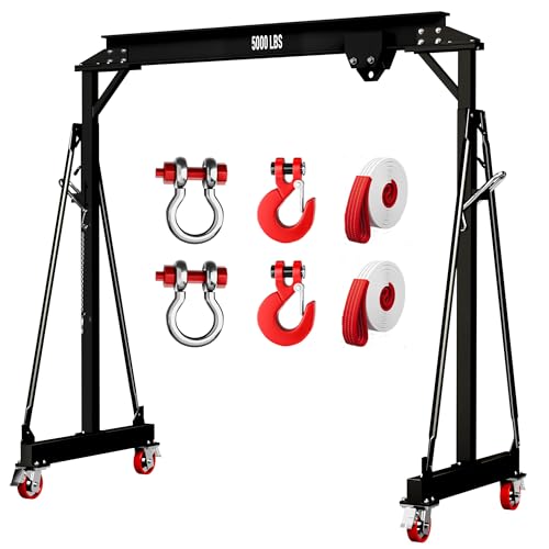 Dkenicor 2 Ton 5000Lb Gantry Crane, 9.06FT Maximum Capacity Width, 8.53-12.47ft Adjustable Height, Portable Shop Lift Hoist with 2 Ton Manual Trolley, Black