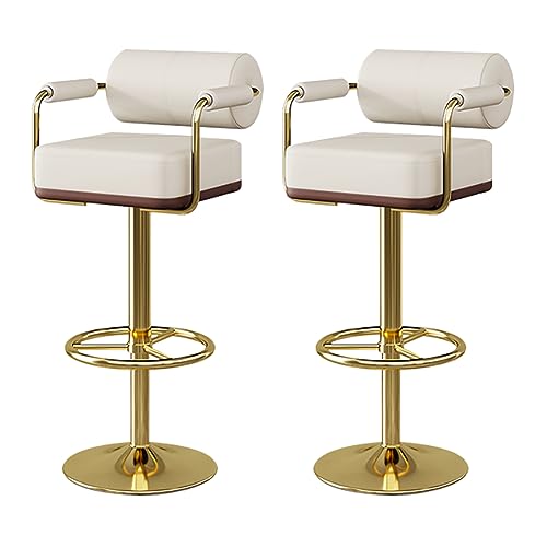 Juego de 2 taburetes de bar giratorios ajustables con respaldo y reposapiés, sillas de piel sintética con altura de mostrador para cocina, comedor, isla de cocina, color beige