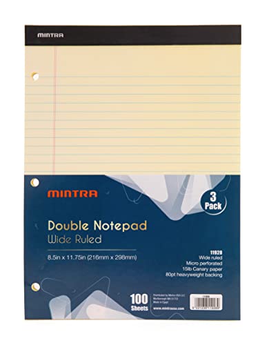 Image of Mintra Office Canary Legal Pads - With Micro-perforated sheets, Smooth-lined paper, Ideal for Office Tasks, Assignments or Notes, Meetings, and Journaling, 3 pack Wide Ruled, Double Pad, 8.5 inchx11 inch
