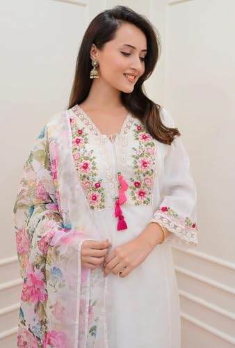 Image of Women's Kurta Set Viscose Silk Embroidery A-line Kurta Pant Salwar Suit Set Kurta Set for Women