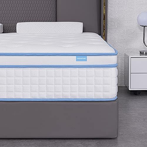 IYEE NATURE King Mattress,12 Inch King Size Hybrid Mattress Individual Pocket Spring with Foam,King Bed in a Box with Breathable and Pressure Relief,Medium Plush,Blue