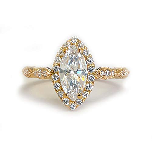 Filigree Halo Style 14k Rose Gold Marquise Cut Moissanite and